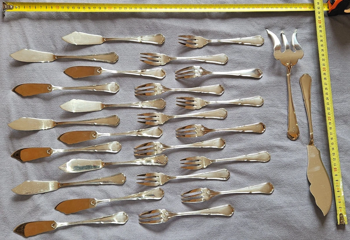 DEETJEN Ménagère métal argenté à filets contour chantourné 75 pièces Quasi neuf
