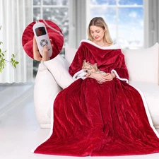 Wearable Heated Blanket with Sleeves, Electric Heated Robe with Foot Pockets,...