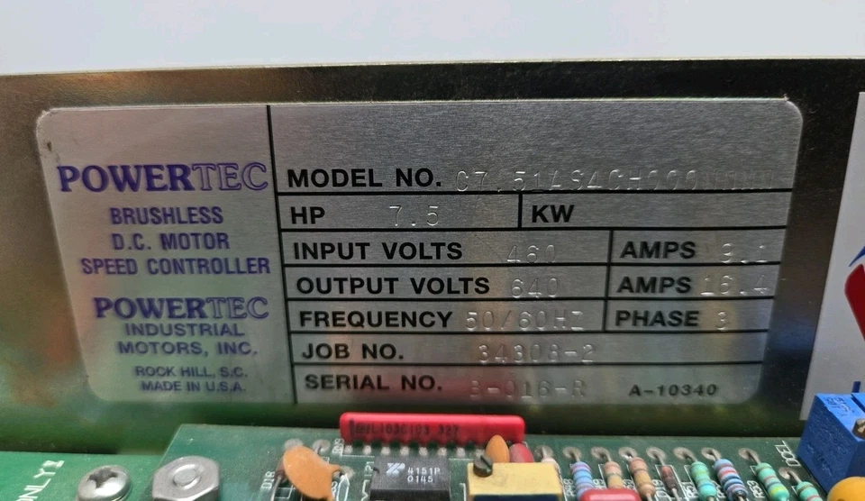 Powertec C7.51AS4CH000NNNN Brushless Dc Motor Speed Controller 3Ph 7.5Hp  - Image 2 of 4
