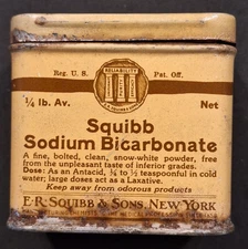 Antique E.R. Squibb & Sons, New York 1858 Sodium Bicarbonate Tin Pharmaceutical