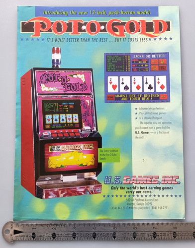 U.S. Games Inc. Pot-O-Gold Video Poker Machine Casino Flyer Brochure Color Ad