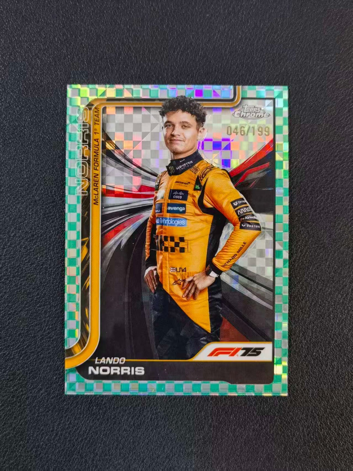 2025 Topps Chrome F1 Lando Norris Portrait Aqua Checker Flag 46/199 #5 WTS