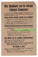 Old leaflet Rhineland 1919 Germans on the Rhine Reichschluss France