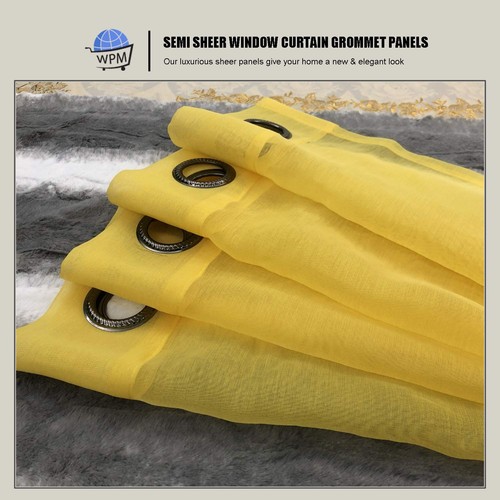 WPM Yellow Sheer Window Curtain Panels for Bedroom Kitchen Kids Room Solid Semi - Picture 4 of 7