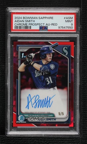 2024 Bowman Sapphire Edition Chrome Prospects Red 5/5 Aidan Smith PSA 9 Auto