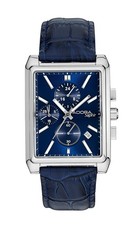 Adora Herrenuhr Chronograph Saphirglas Datum Rechteckig Leder Blau AS4798