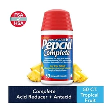 Pepcid Complete Acid Reducer + Antacid Chews, Tropical Fruit, 50 Ct