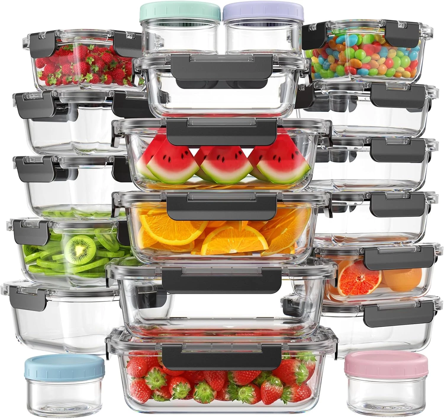 KEMETHY 40 PCS Glass Food Storage Containers with Lids(20 Container & 20 Lid), B