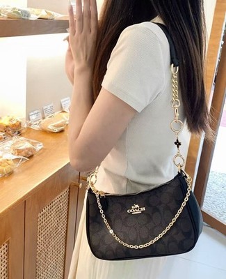 New COACH CA548 Women's Teri Shoulder Bag In Signature Canvas Gold