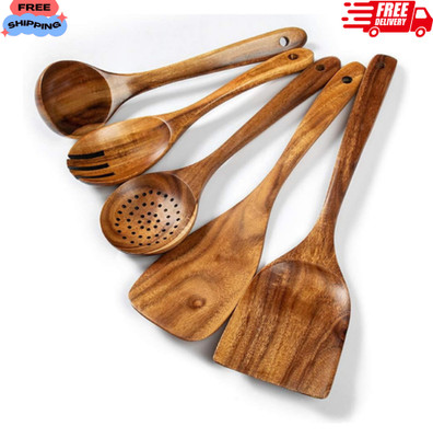 5 PCS Wooden Spurtles Spoons Cooking Utensils Set natural Acacia wood Kitchen