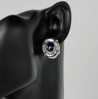 David Yurman Oval Albion Amethyst Ohrringe 14K Gelbgold & 925 Sterling Silber