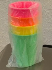 NEW Tupperware 4 BELL TUMBLERS NEON - Pink Orange Yellow Green - VINTAGE SET