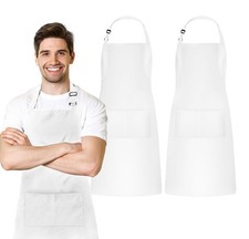Black Kitchen Apron with Pockets, WaterResistant, Adjustable Neck Strap, Bulk