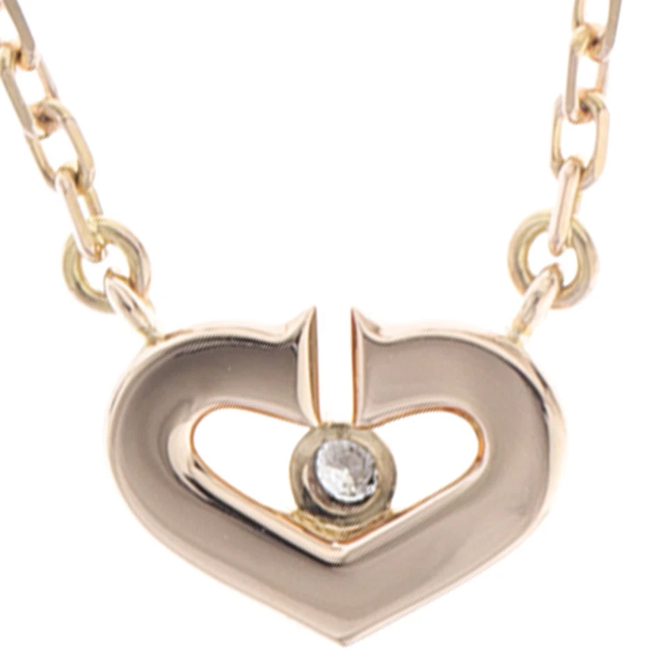Collar Cartier () C Corazón Diamante 1PD K18 PG × 1 Piedra Colgante Usado FUJI-0 Foto 2 de 4