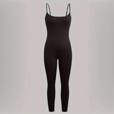 Solid Black Ribbed Jumpsuit Size Lg