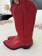 Stewart Red Leather Western Boots Vintage 1977 5.5 D Women 7US