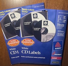 New Lot of 2 Avery White CD DVD Laser Labels 50 Disc, 100 Spine Labels