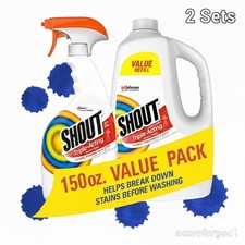 2-PK Shout Triple-Acting Laundry Stain Remover 128 floz refill 22 floz trigger
