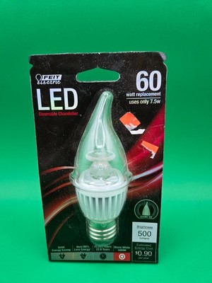 FEIT LED Bulb: 7.5 watts -500 lumens (E26) Flame Tip -Warm White 60 watt