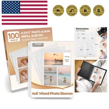 Photo Sleeves for 3-Ring Binder, 4x6 Mixed Format, 100 Pack for 600 Pictures,...