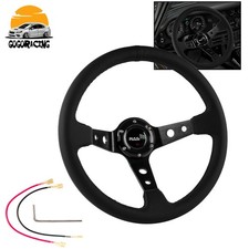 Black 14inch 350mm Deep Dish Genuine Leather Sport Racing Steering Wheel 6 Bolts