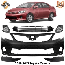 Front Bumper Cover Fascia & Lower Grille Kit For 2011-2013 Toyota Corolla