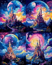 Castle Beneath the Colorful Starry Sky Printed Needlepoint Canvas