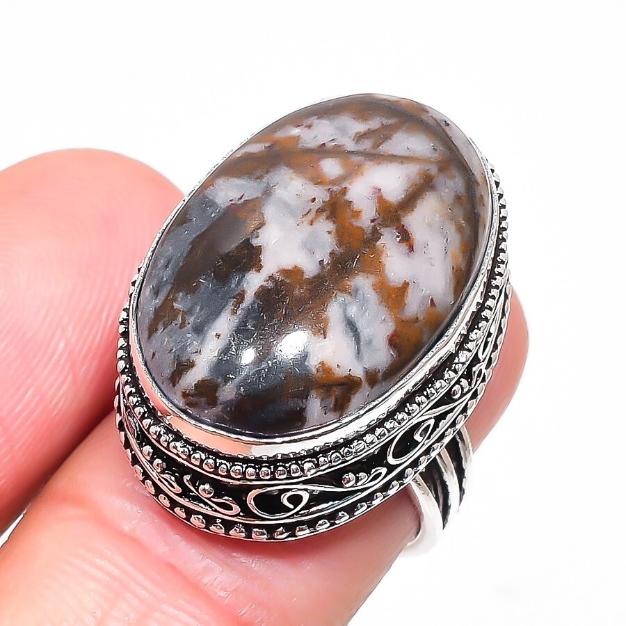 Dendritic Opal Gemstone Handmade 925 Sterling Silver Ring Size 7 (US)