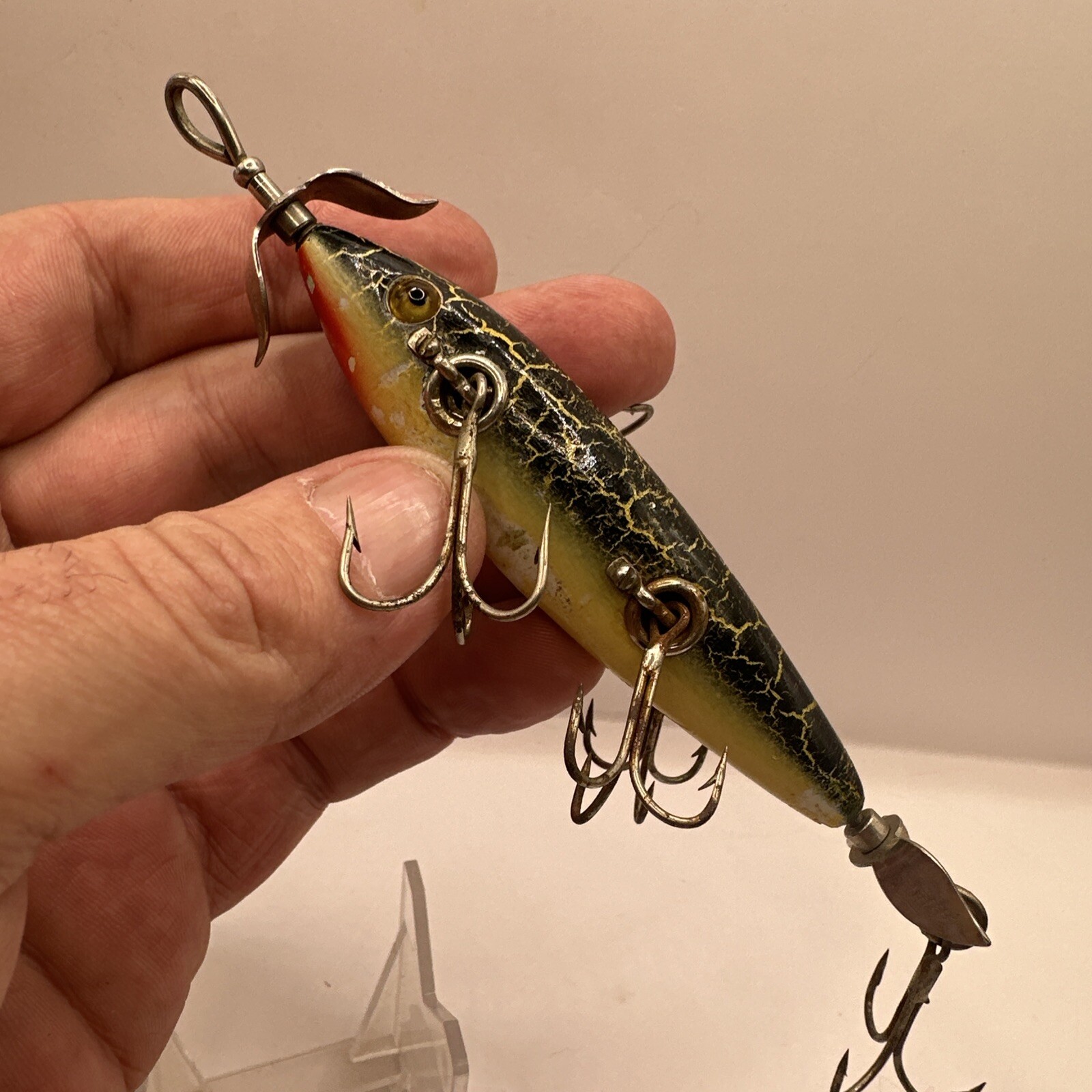 Leurre De Pêche Vintage Heddon 150 Dowagiac – Green Crackleback – Minnow Bois