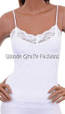White Embroidered Jacquard Floral Lined Lace Overlay Cami Top S | eBay