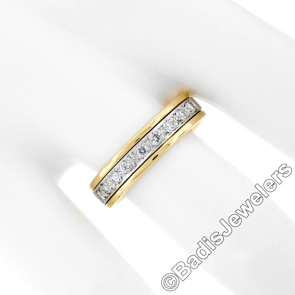 Anillo de banda ancha de diamantes conjunto pavé redondo de 0,25 quilates de oro de dos tonos Estate para hombre Foto 3 de 4