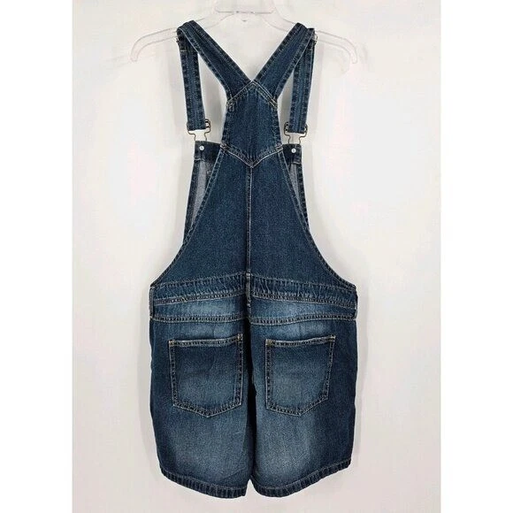 L.e.i Carol Juniors Talla L Azul Oscuro Denim Pantalones Cortos Algodón Envejecido Babero Overall Foto 2 de 4