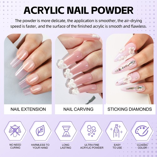 Acrylic Nail Kit For Beginner 8g Clear Pink White Acrylic Powder Liquid Set - Picture 4 of 12