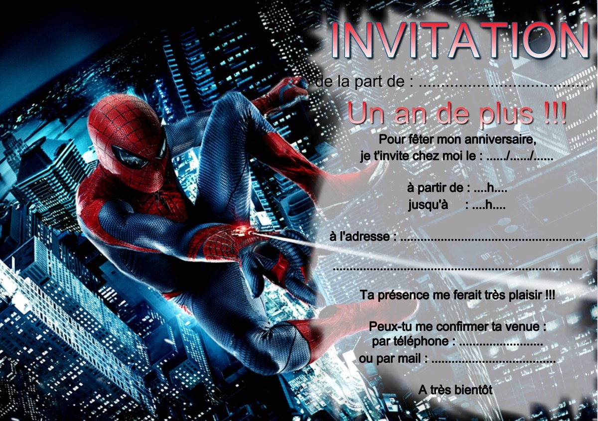 Carte Anniversaire Spiderman Gratuite à Imprimer 5 ou 12 cartes invitation anniversaire SPIDERMAN réf 268 | eBay