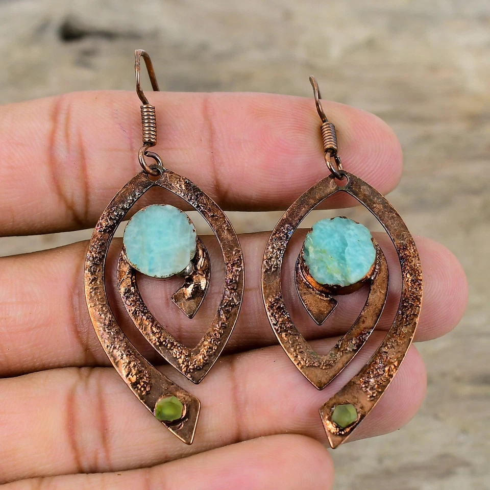 Pendientes colgantes/gotas electroformados regalo cobre amazonita para madre 2,52" Foto 3 de 4