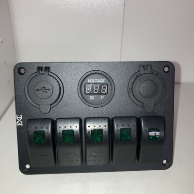 FXC Waterproof Marine 6 Gang Rocker Switch USB & USB-C Votage Meter 12V ...
