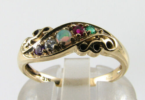 Adore 9K GOLD AMETHYST DIAMOND OPAL RUBY EMERALD GYPSY BAND RING SIZE M - Picture 1 of 6