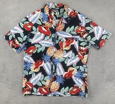 Vintage Hawaiian Blues 90s Mens XL Button Up Hawaiian Floral Camp Cotton Shirt