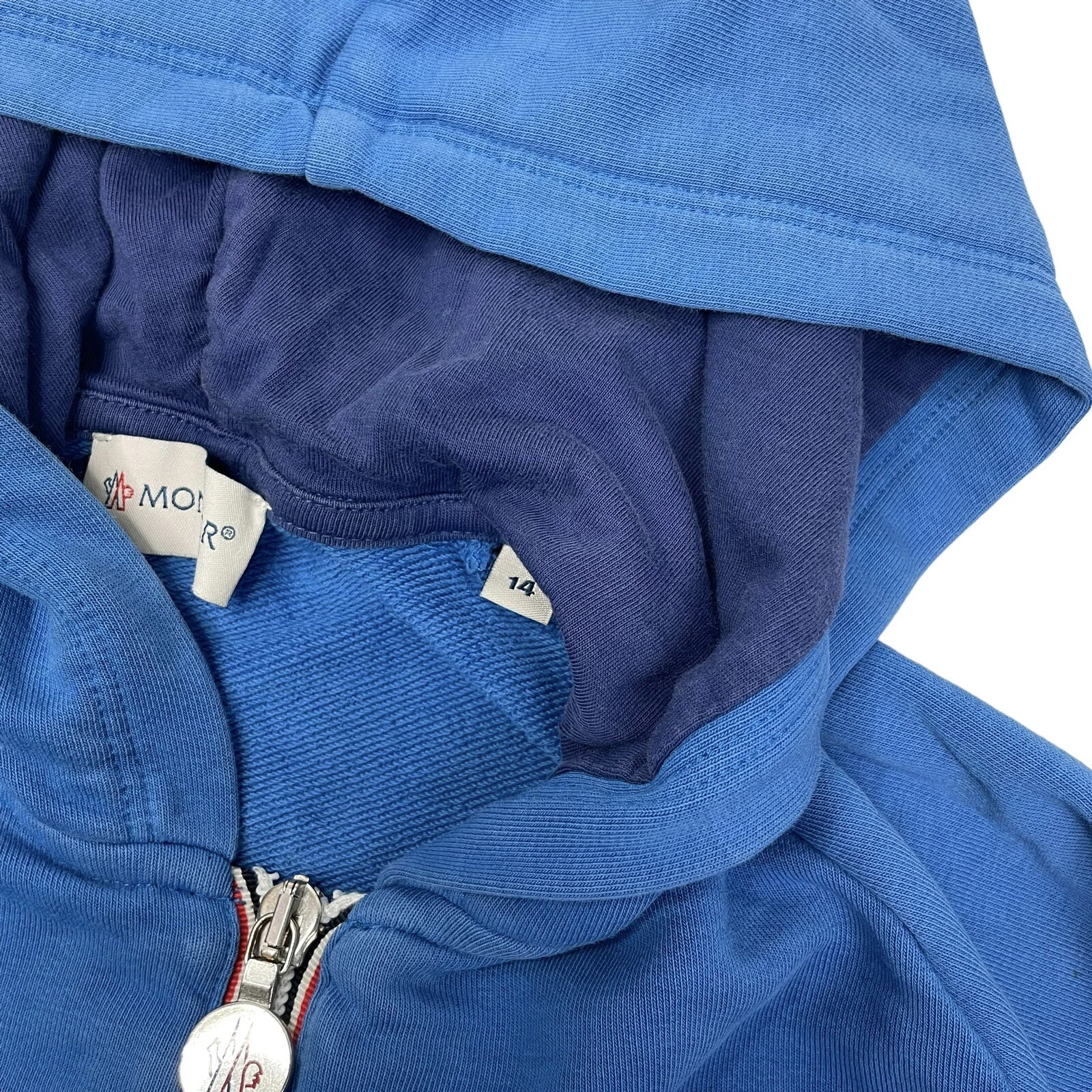 Cappuccio Moncler Maglia Cardigan Donna Media Blu Blocco Pannelli