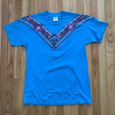 VTG 90s Oneita T-shirt Native Aztec Pattern Blue XL USA Single Stitch Hippie