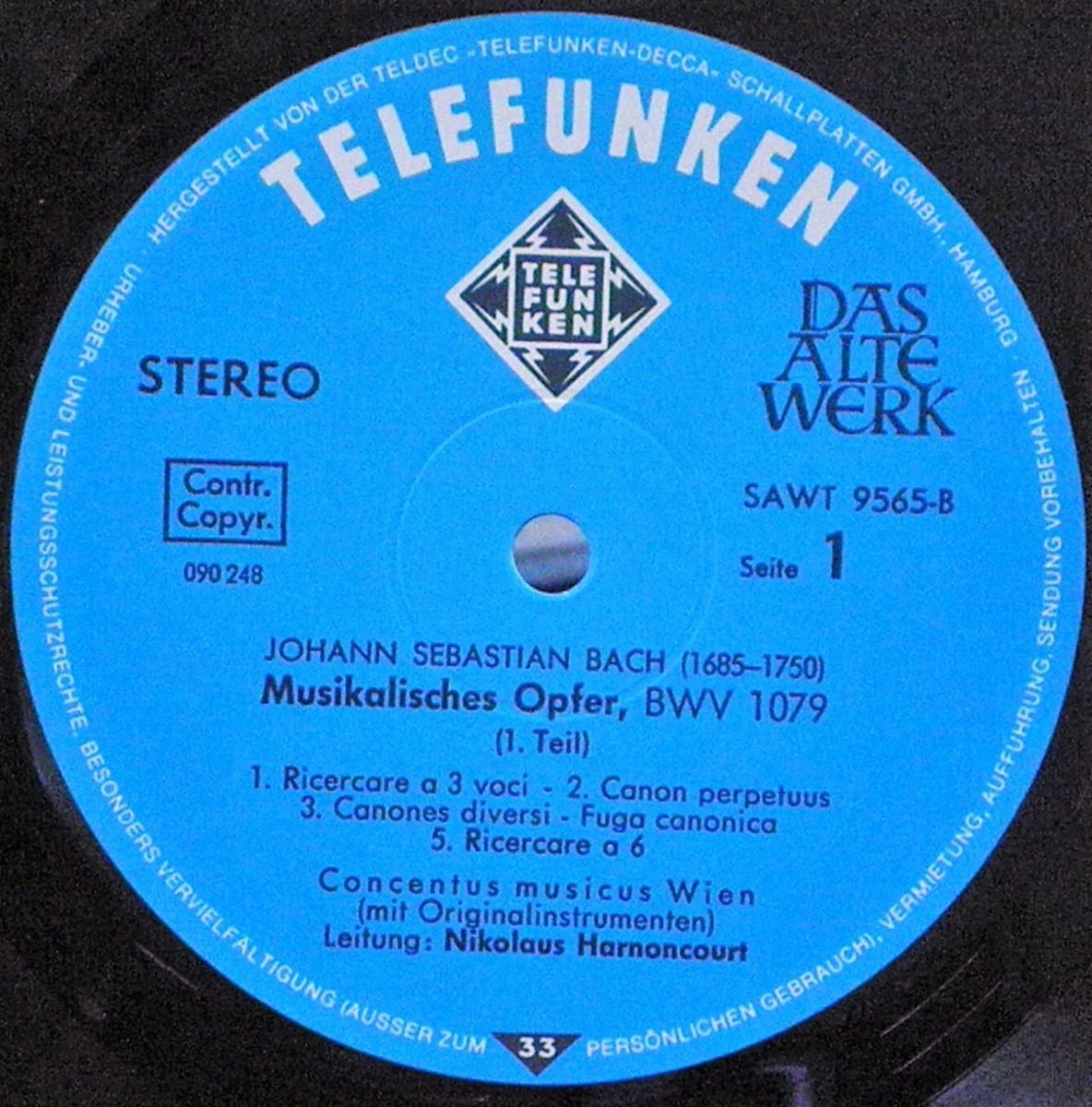 独LP Nikolaus Harnoncourt Bach: Musikalisches Opfer Auf Originalinstrumenten SAWT9565B TELEFUNKEN /00260 Bach/Harononcourt Ein Musicalisches Opfer Telefunken | eBay
