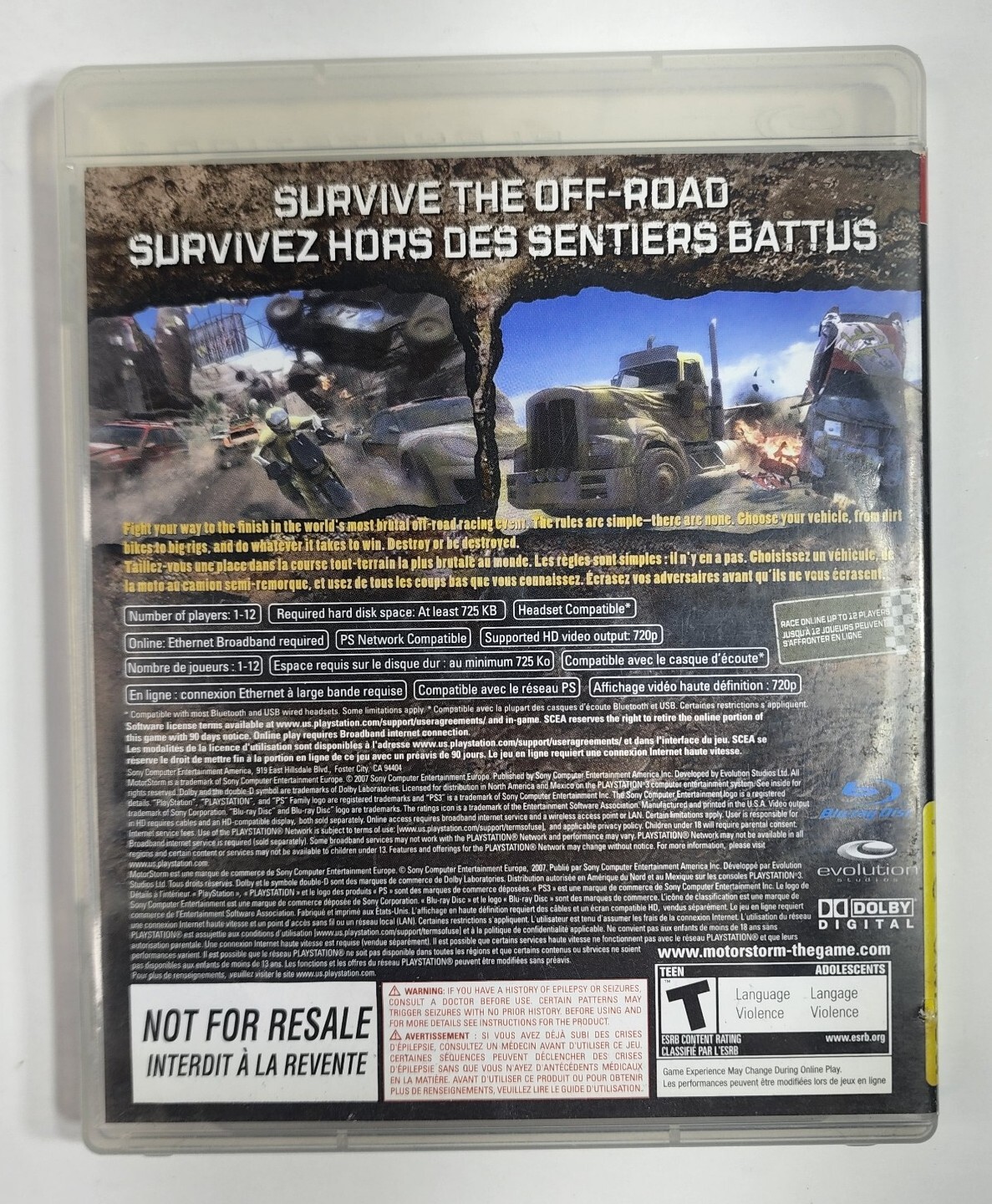 Motorstorm (Sony Playstation 3, PS3, 2007) Includes Manual