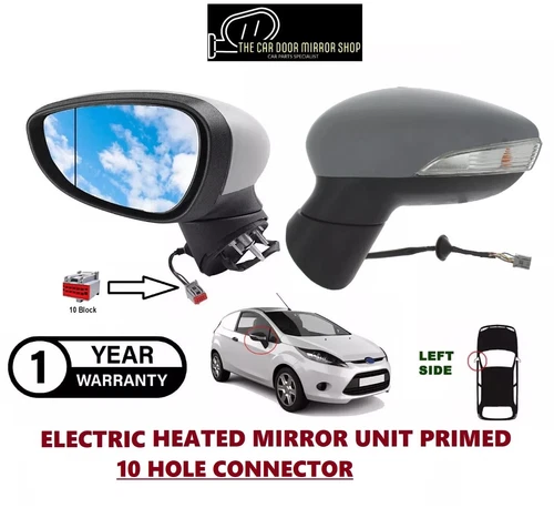 Fits Ford Fiesta 2012-2017 Left Side Electric Heated Mirror Unit 10 Hole Primed