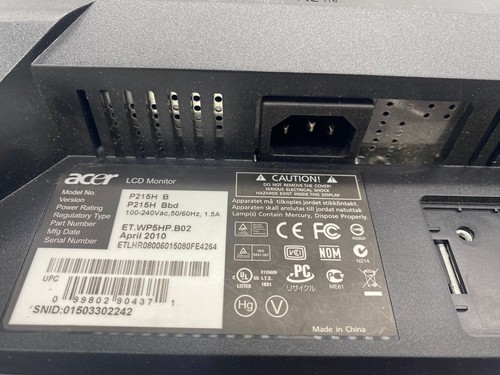 Lot of 2 Acer P215H Monitors – Grade B Condition (No Stands) 90 Day Warranty! - Picture 3 of 7