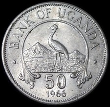 Uganda 50 Cents 1966 Grey Crowned Crane Coin WCA 9079