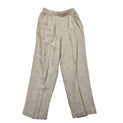 Coldwater Creek Linen Pants Womens M Tan High Rise Straight Leg Pleated Front