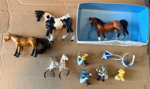 Breyer horse stablemate scale riders, saddle and bridle and misc toys ...