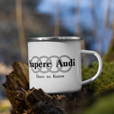 ''Sapere Audi'' Unofficial Fan Art Enamel Mug Aude Dare to Know Parody Latin Humor