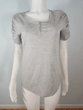By Chico's  Women's Top Sz 1 Metallic Stretch Puff Sleeves Gray 