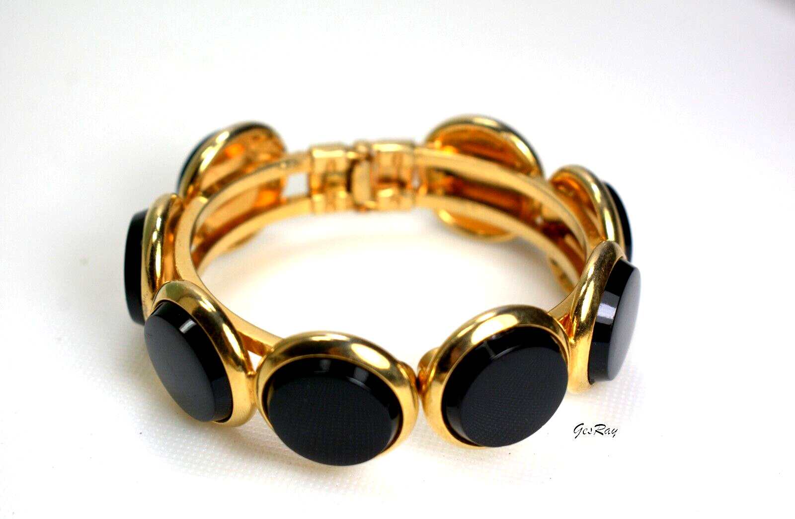 Statement Cuff Bangle Bracelet Hinged Clamper Gol… - image 2